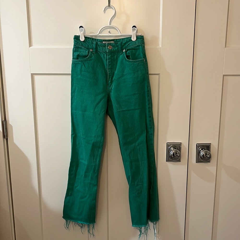 green zara jeans